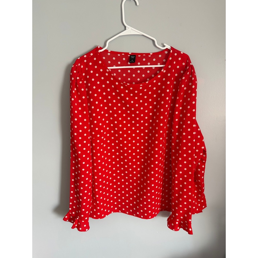 Shein Curve Red Polka Dot Long Sleeve Ruffle Cuff Blouse Plus Size 4XL